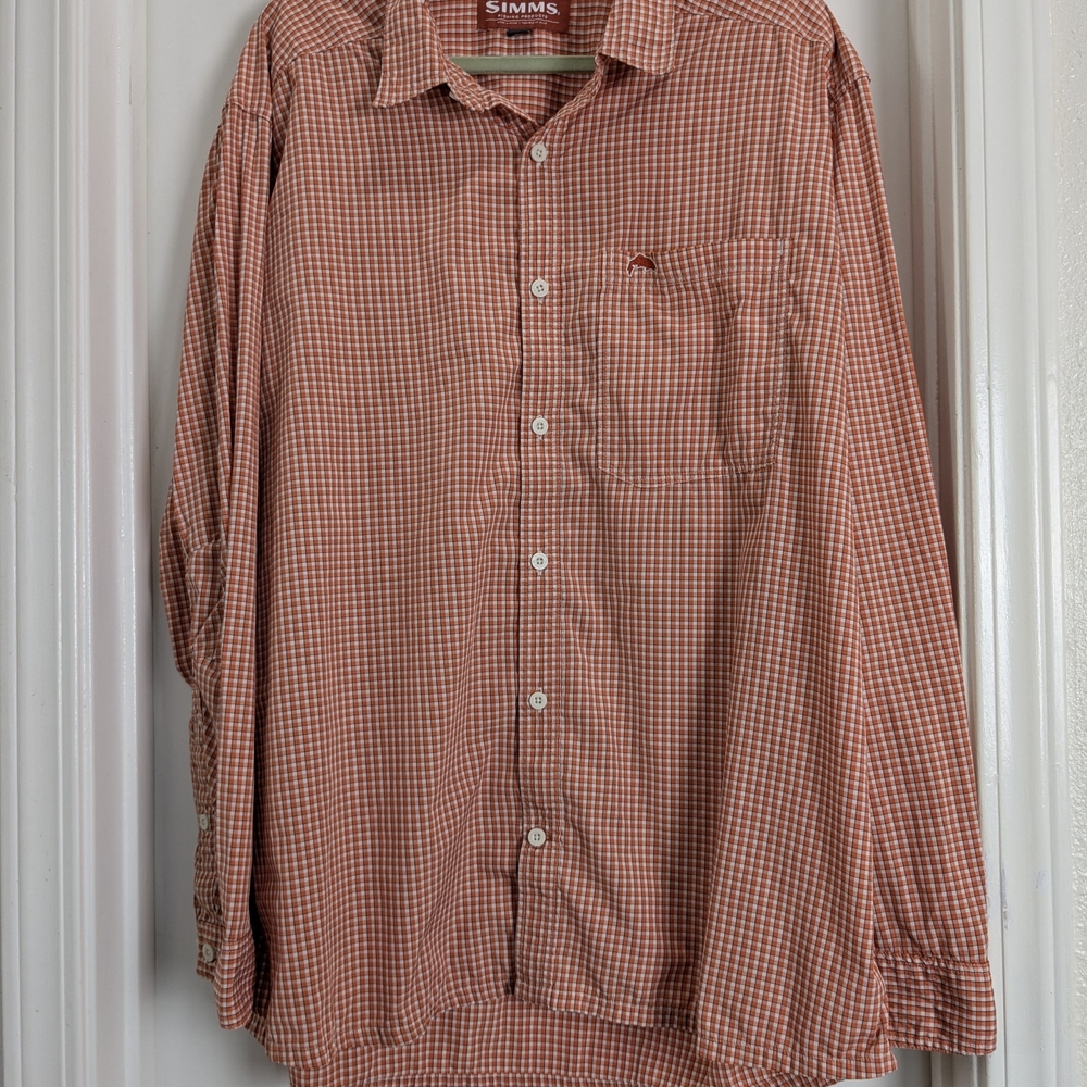 Simms Orange and White Gingham Button-Down Shirt - image 2